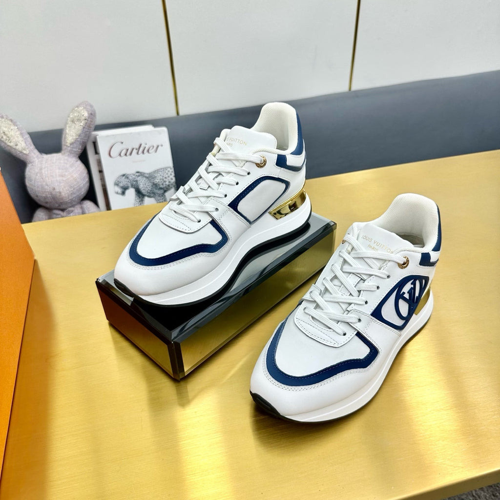 LOUIS VUITTON NEO RUN AWAY SNEAKER IN WHITE MIX COBALT BLUE CALFSKIN