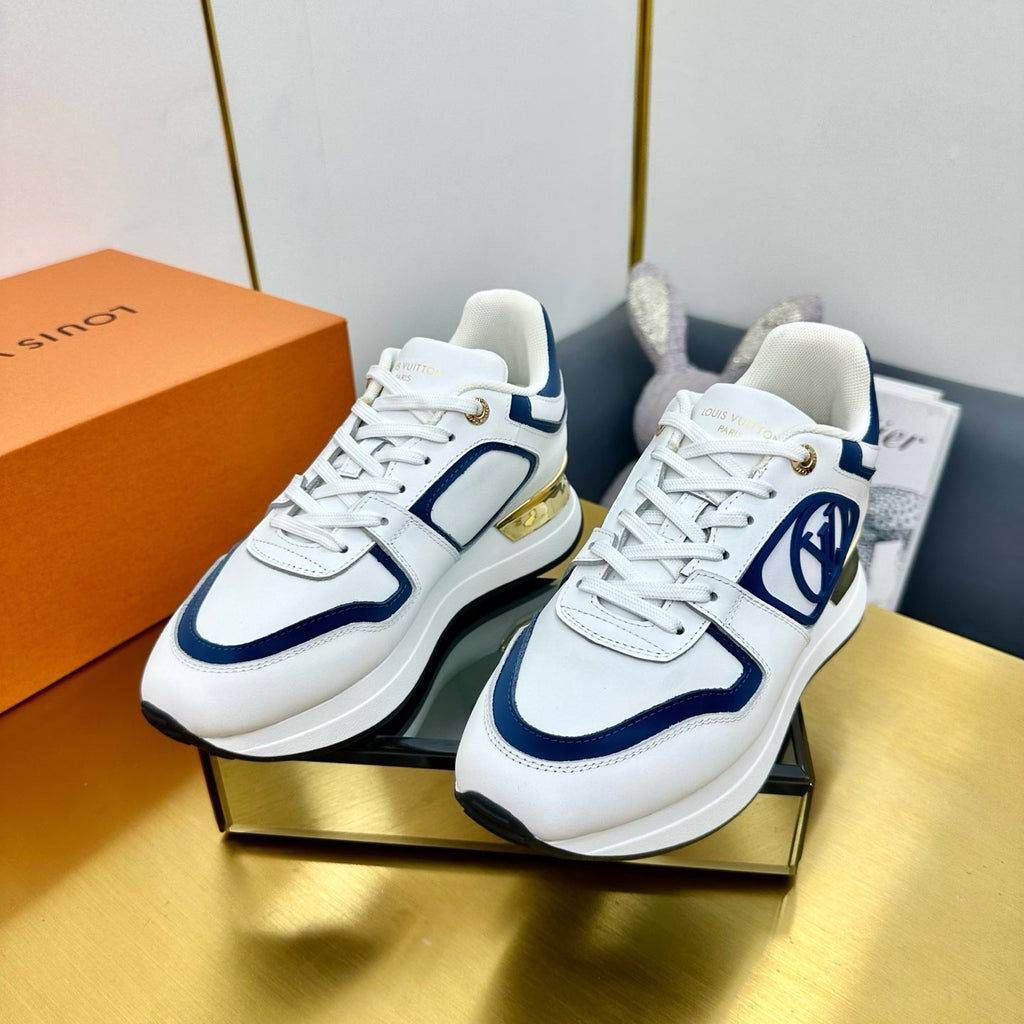 LOUIS VUITTON NEO RUN AWAY SNEAKER IN WHITE MIX COBALT BLUE CALFSKIN