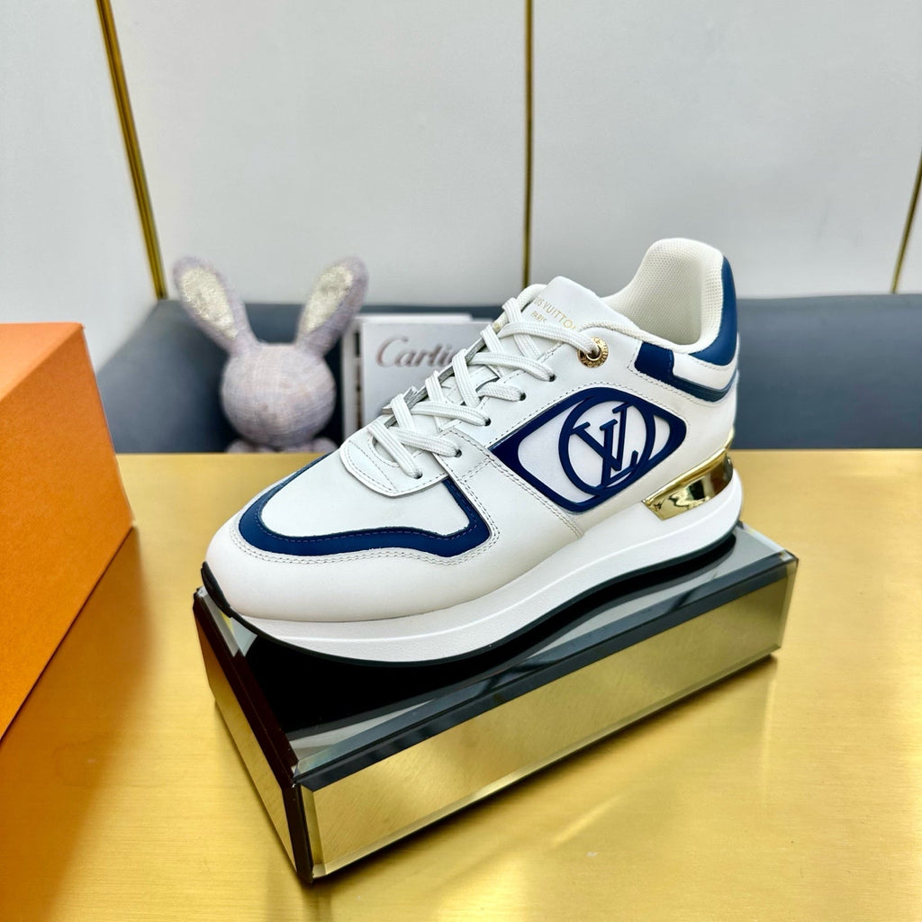 LOUIS VUITTON NEO RUN AWAY SNEAKER IN WHITE MIX COBALT BLUE CALFSKIN