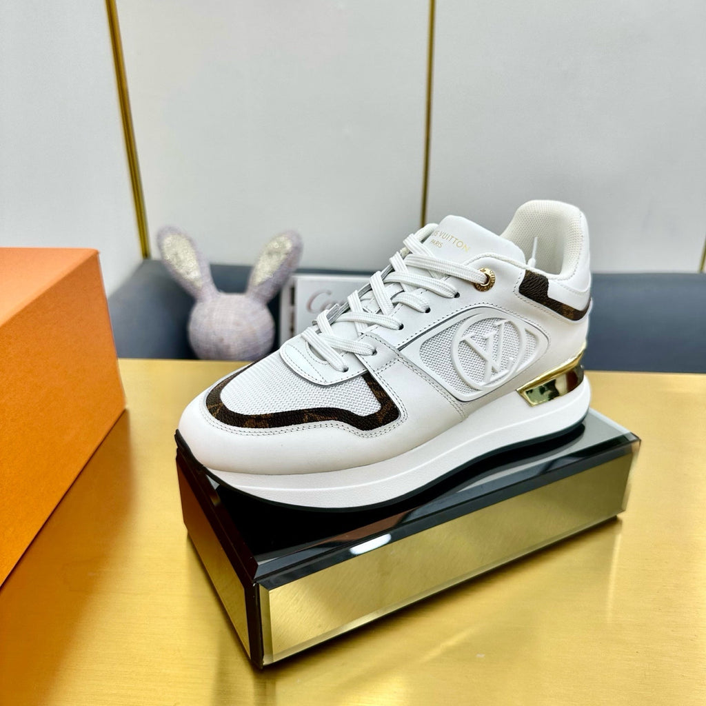 LOUIS VUITTON NEO RUN AWAY SNEAKER IN WHITE MIX CHOCOLATE BROWN CALFSKIN