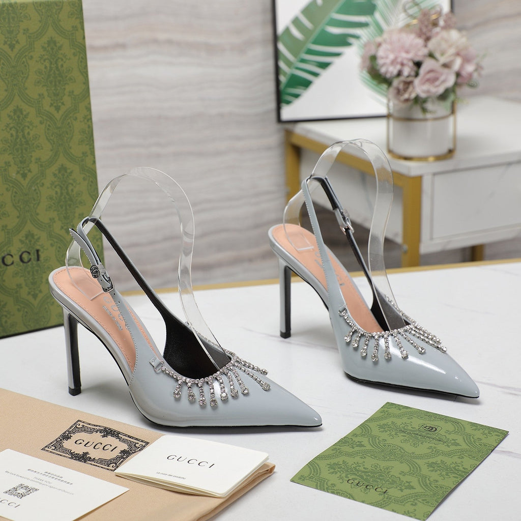 GUCCI CRYSTAL HIGH HEEL SANDAL CLOUD LAMBSKIN