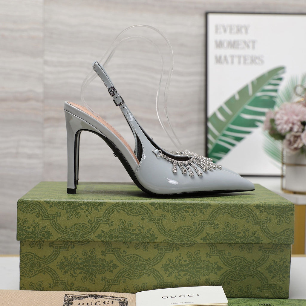 GUCCI CRYSTAL HIGH HEEL SANDAL CLOUD LAMBSKIN