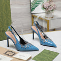 GUCCI CRYSTAL HIGH HEEL SANDAL CERULEAN LAMBSKIN