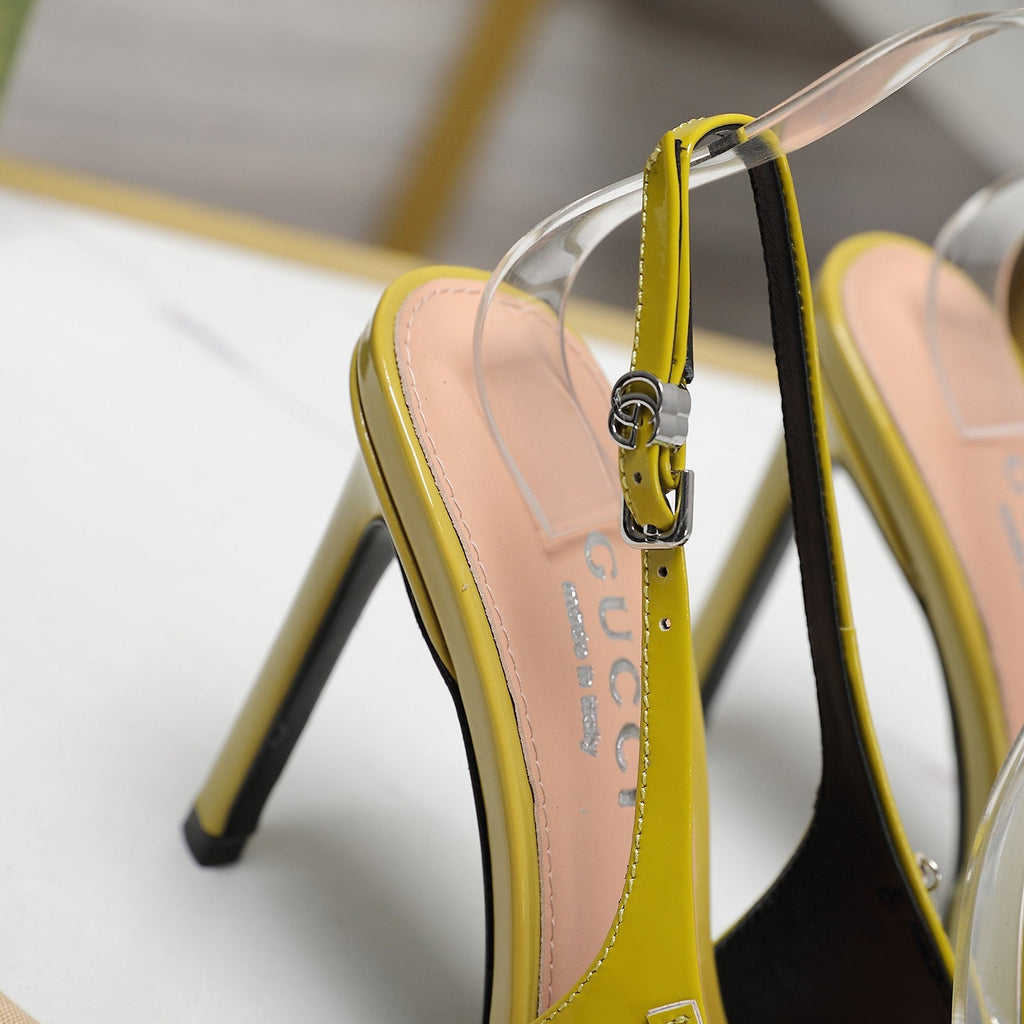 GUCCI CRYSTAL HIGH HEEL SANDAL LEMON LAMBSKIN