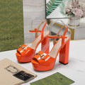GUCCI Sandales Cuir Noir Orange