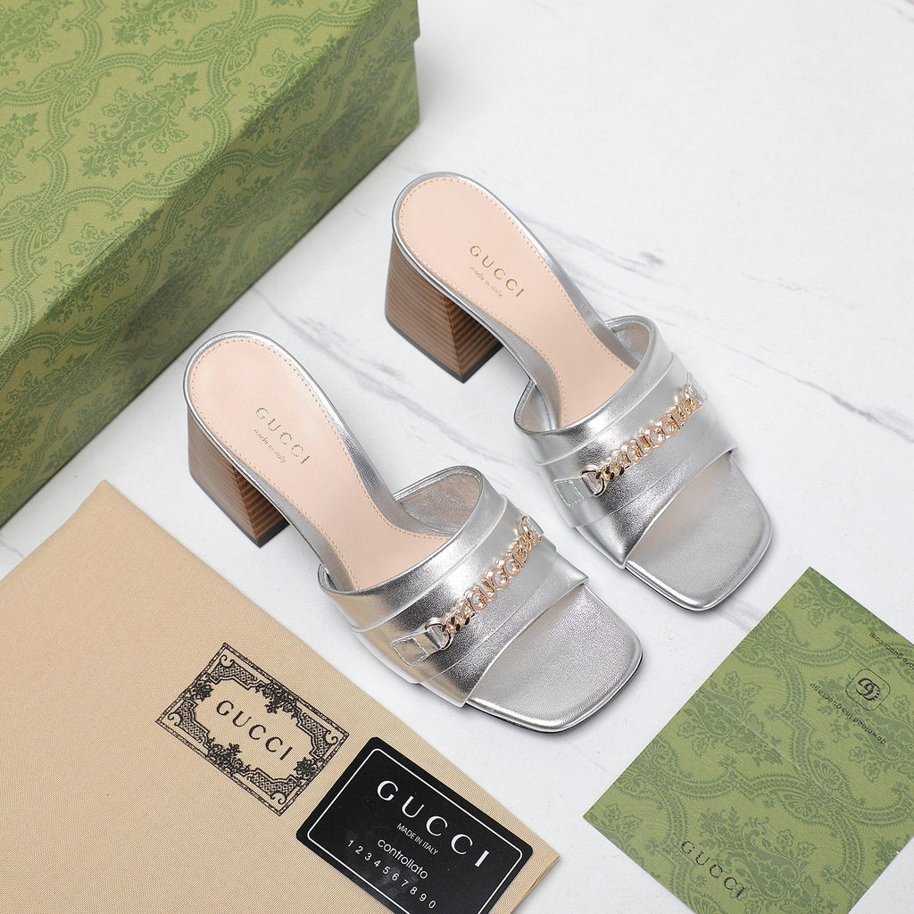 GUCCI High Heels Half Slippers Silver