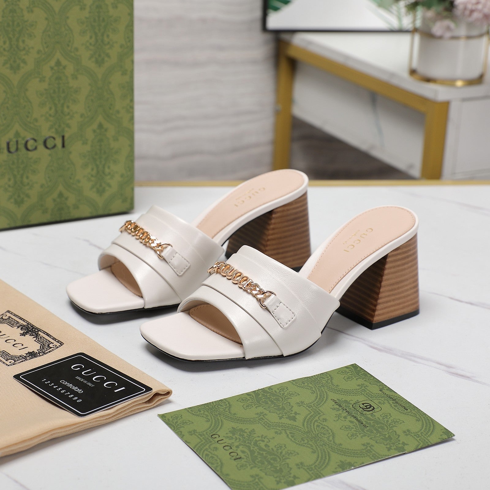 GUCCI High Heels Half Slippers White