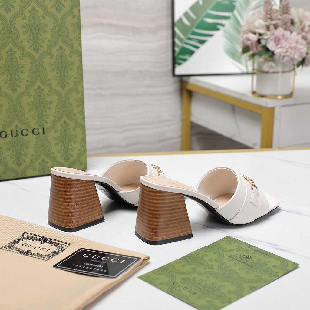 GUCCI High Heels Half Slippers White