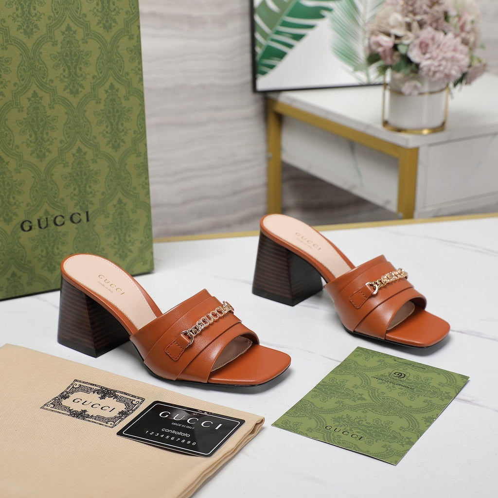 GUCCI High Heels Half Slippers Orange