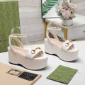 GUCCI Horsebit Wedges Sandals White