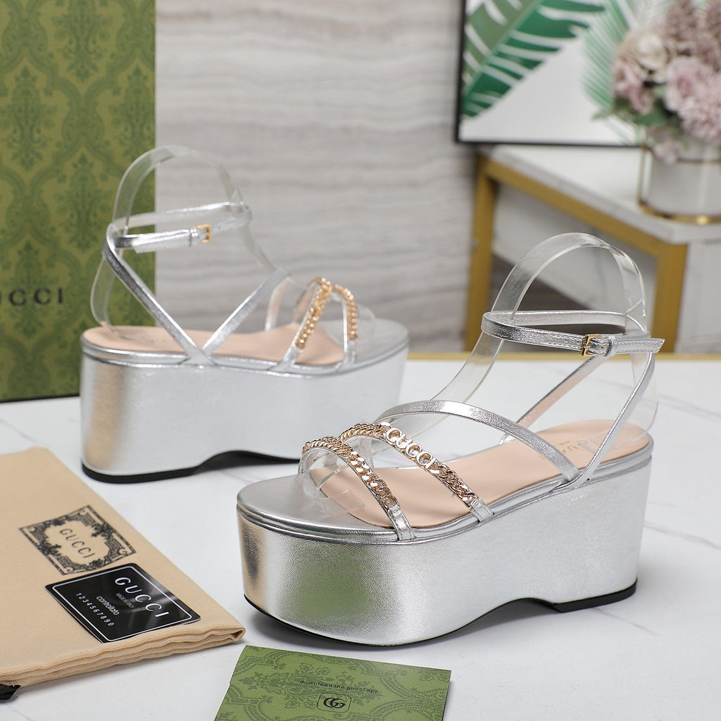 GUCCI WEDGE PLATFORM IN SILVER SHEEPSKIN