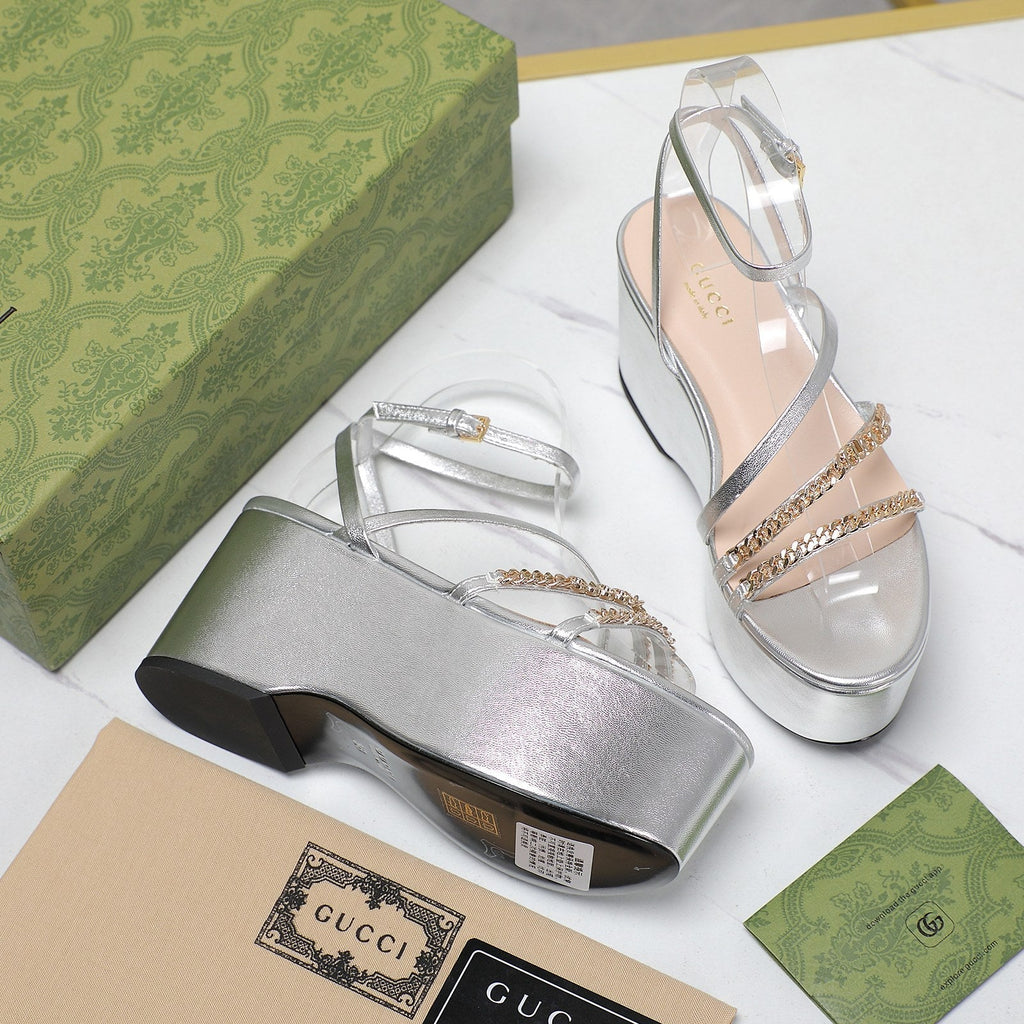 GUCCI WEDGE PLATFORM IN SILVER SHEEPSKIN