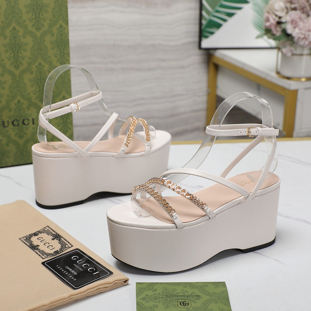 GUCCI WEDGE PLATFORM IN WHITE SHEEPSKIN