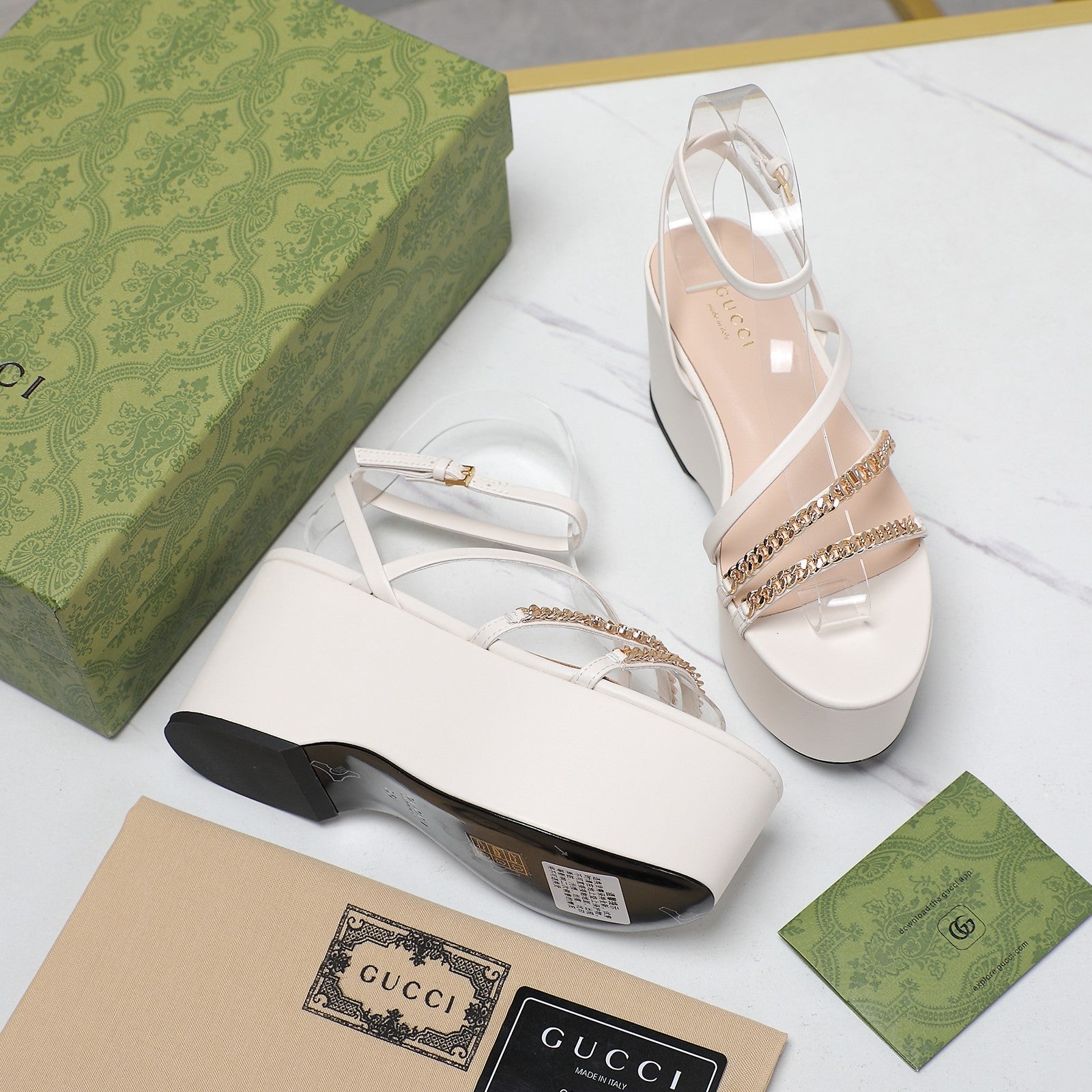 GUCCI WEDGE PLATFORM IN WHITE SHEEPSKIN