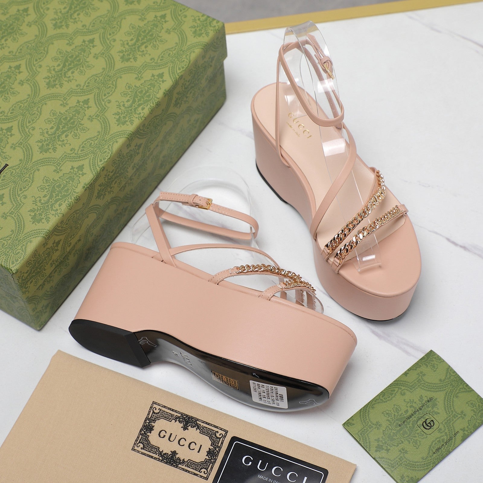 GUCCI WEDGE PLATFORM IN LIGHT PINK SHEEPSKIN