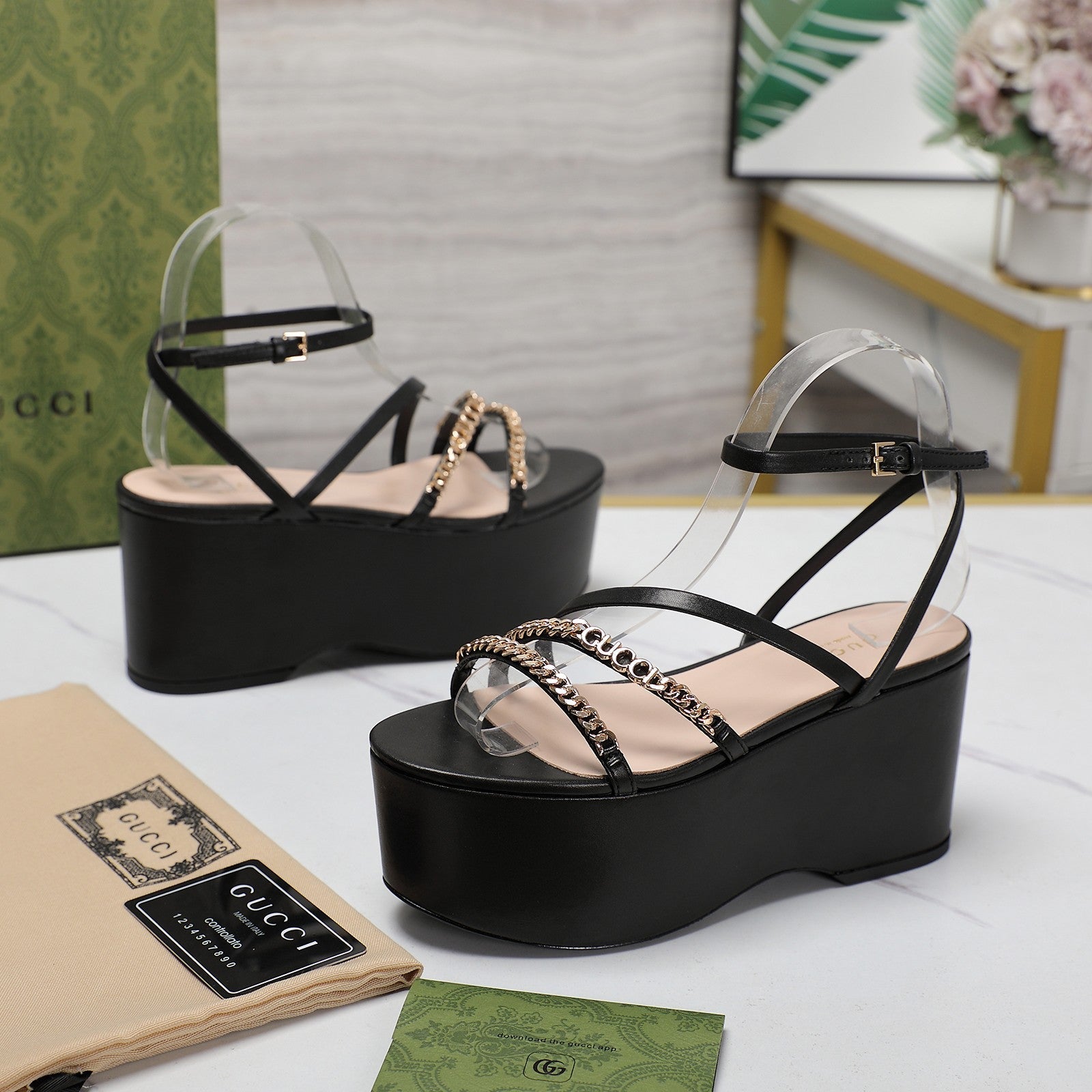 GUCCI WEDGE PLATFORM IN BLACK SHEEPSKIN