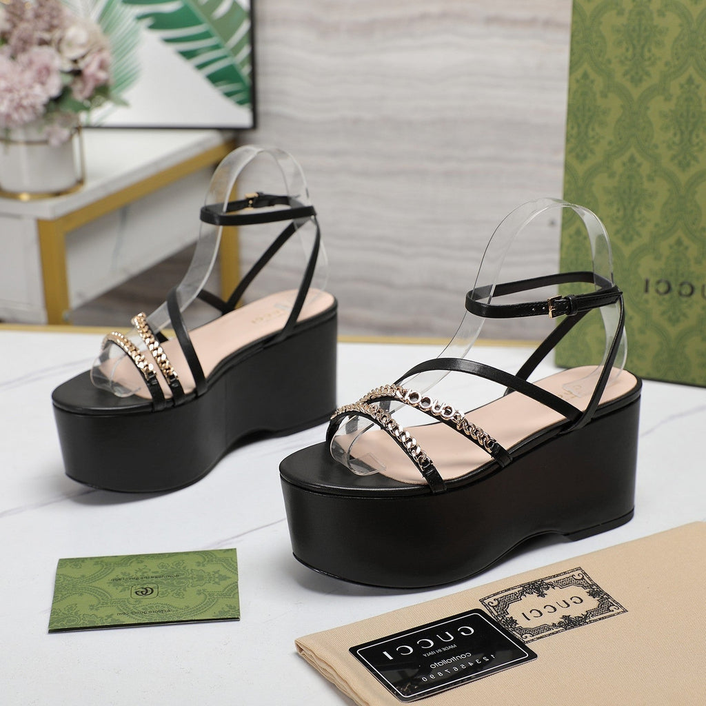 GUCCI WEDGE PLATFORM IN BLACK SHEEPSKIN
