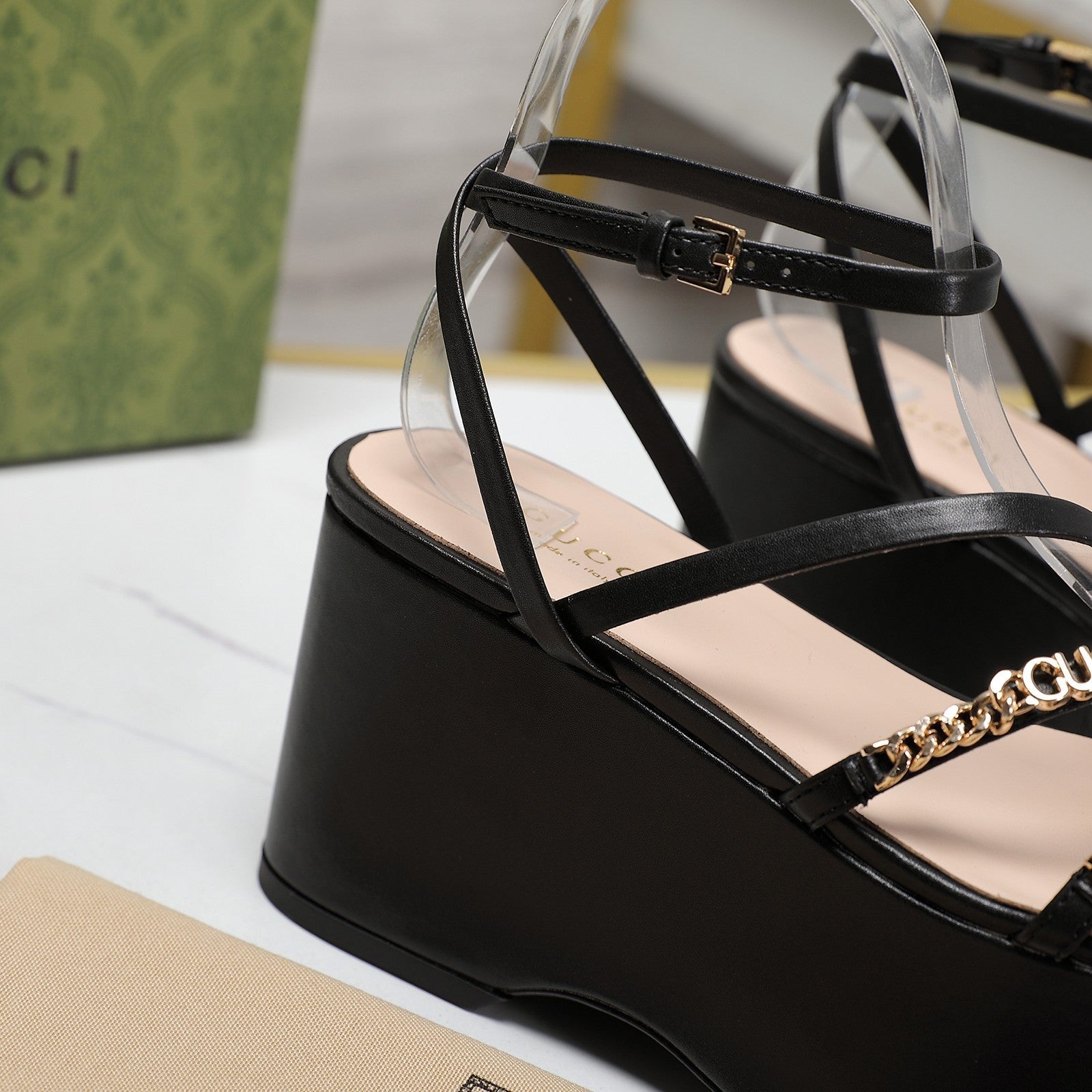 GUCCI WEDGE PLATFORM IN BLACK SHEEPSKIN