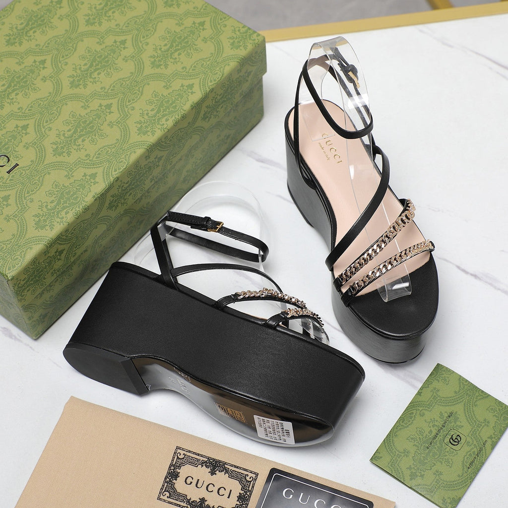 GUCCI WEDGE PLATFORM IN BLACK SHEEPSKIN
