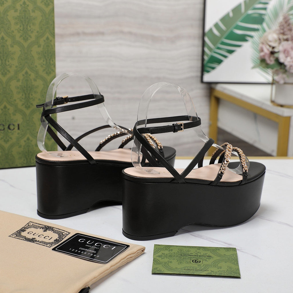GUCCI WEDGE PLATFORM IN BLACK SHEEPSKIN