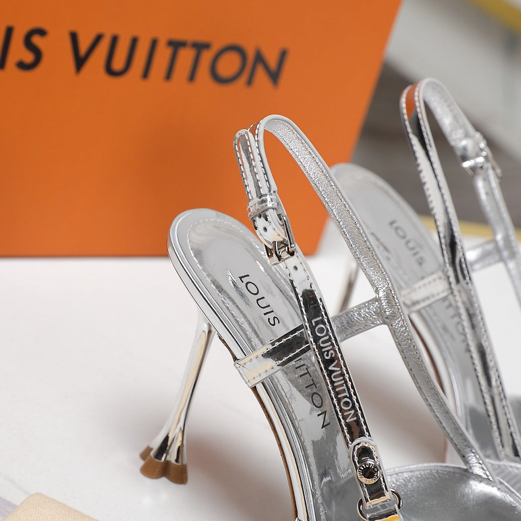 LOUIS VUITTON LV WOMEN BLOSSOM SLINGBACK PUMP IN SILVER EMBROIDERED FABRIC