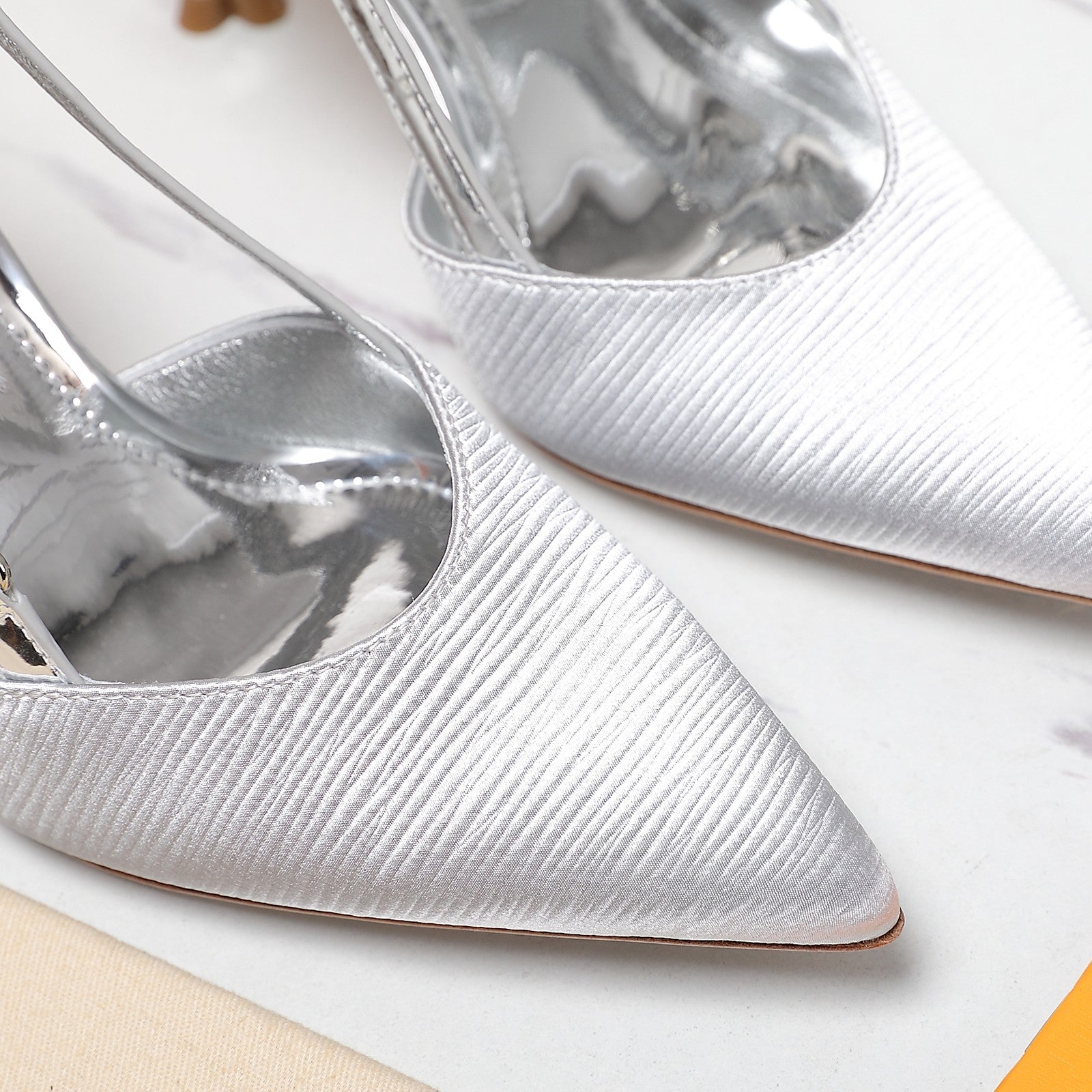LOUIS VUITTON LV WOMEN BLOSSOM SLINGBACK PUMP IN SILVER EMBROIDERED FABRIC