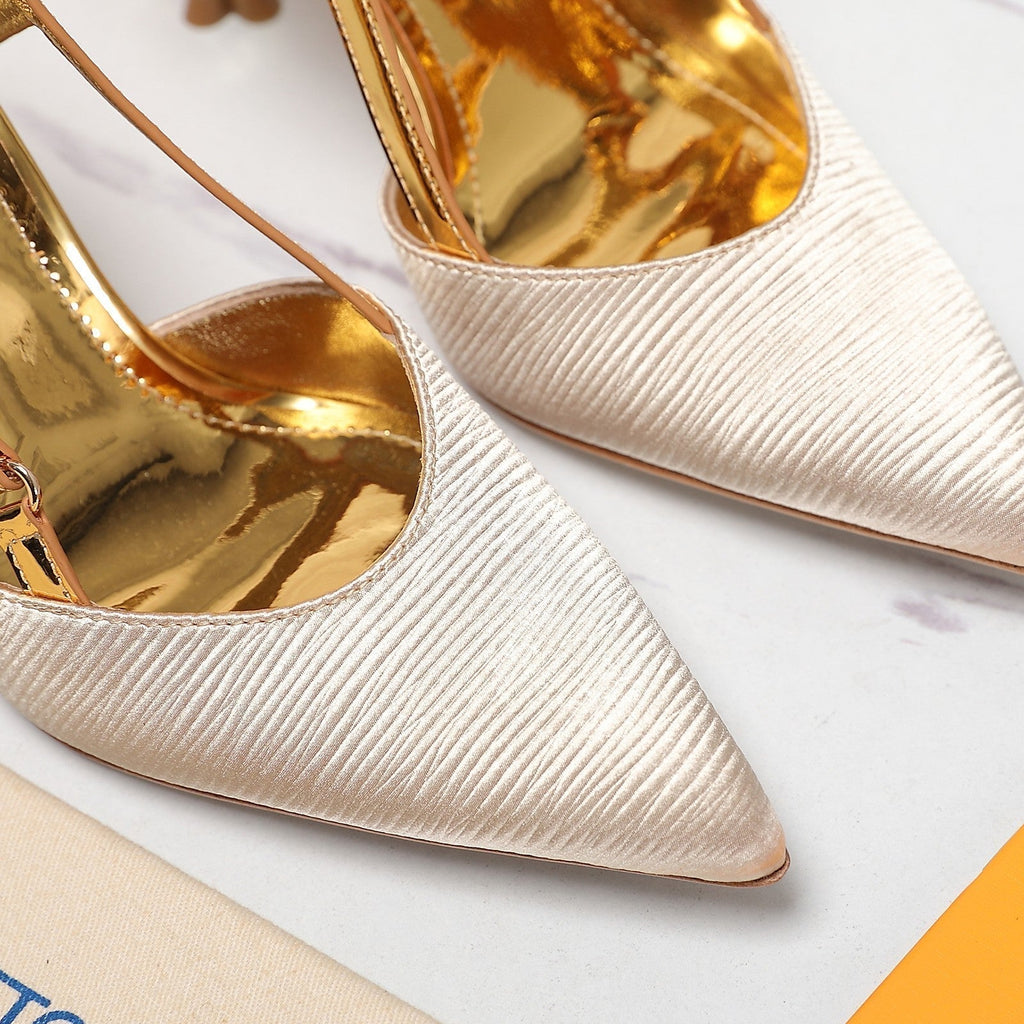 LOUIS VUITTON LV WOMEN BLOSSOM SLINGBACK PUMP IN GOLDEN EMBROIDERED FABRIC