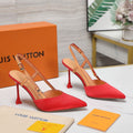LOUIS VUITTON LV WOMEN BLOSSOM SLINGBACK PUMP IN CHERRY RED EMBROIDERED FABRIC
