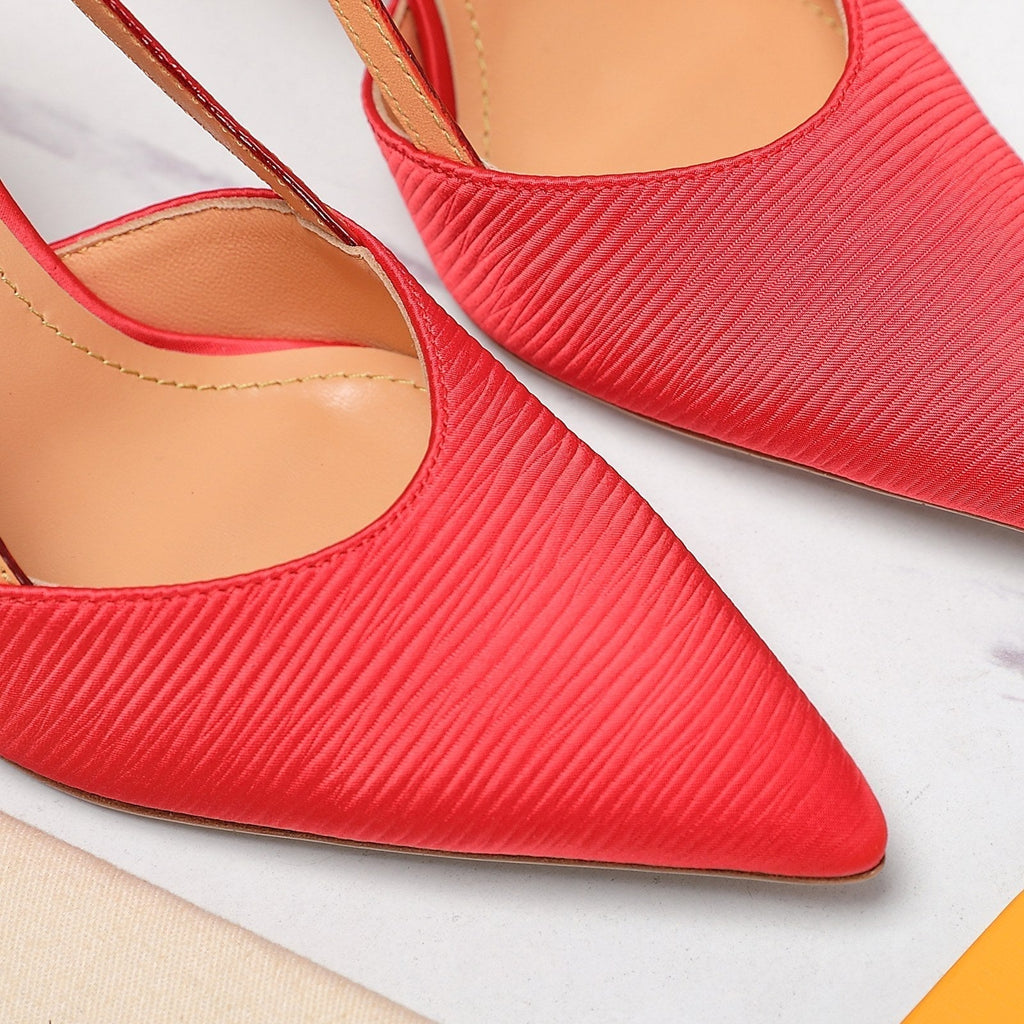 LOUIS VUITTON LV WOMEN BLOSSOM SLINGBACK PUMP IN CHERRY RED EMBROIDERED FABRIC