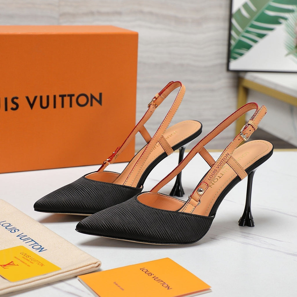 LOUIS VUITTON LV WOMEN BLOSSOM SLINGBACK PUMP IN BLACK EMBROIDERED FABRIC