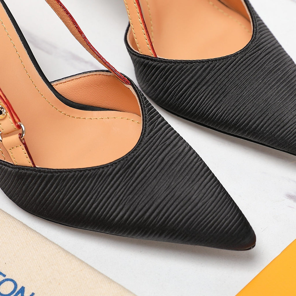 LOUIS VUITTON LV WOMEN BLOSSOM SLINGBACK PUMP IN BLACK EMBROIDERED FABRIC