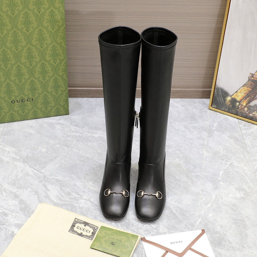 GUCCI HORSEBIT KNEE HIGH BOOTS IN BLACK SHEEPSKIN