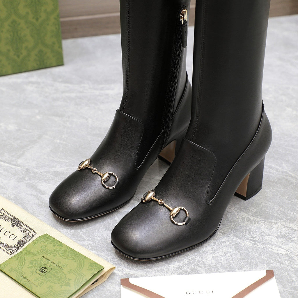 GUCCI HORSEBIT KNEE HIGH BOOTS IN BLACK SHEEPSKIN