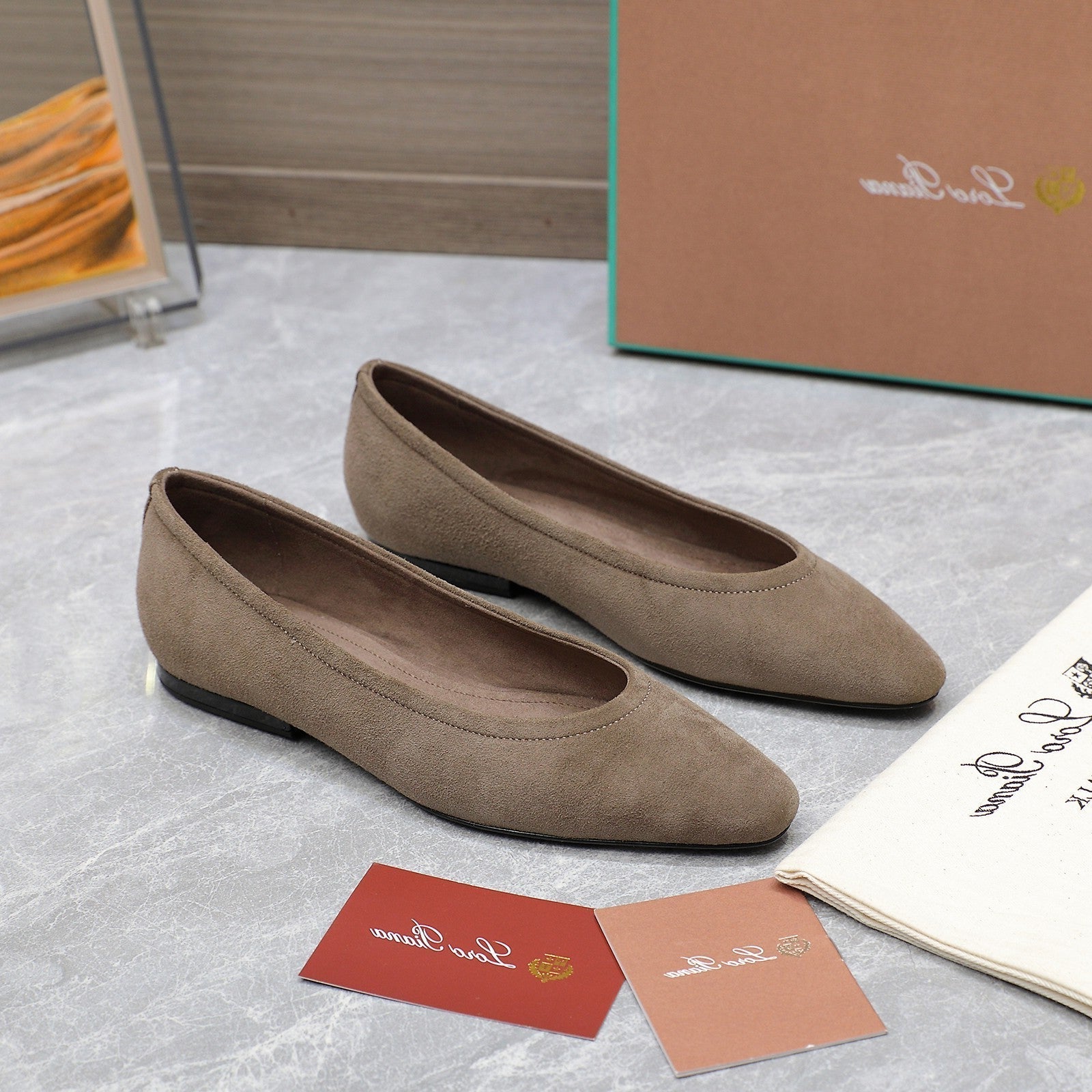 CLASSIC BALLET SHOES IN HEAVY BROWN SUEDUE