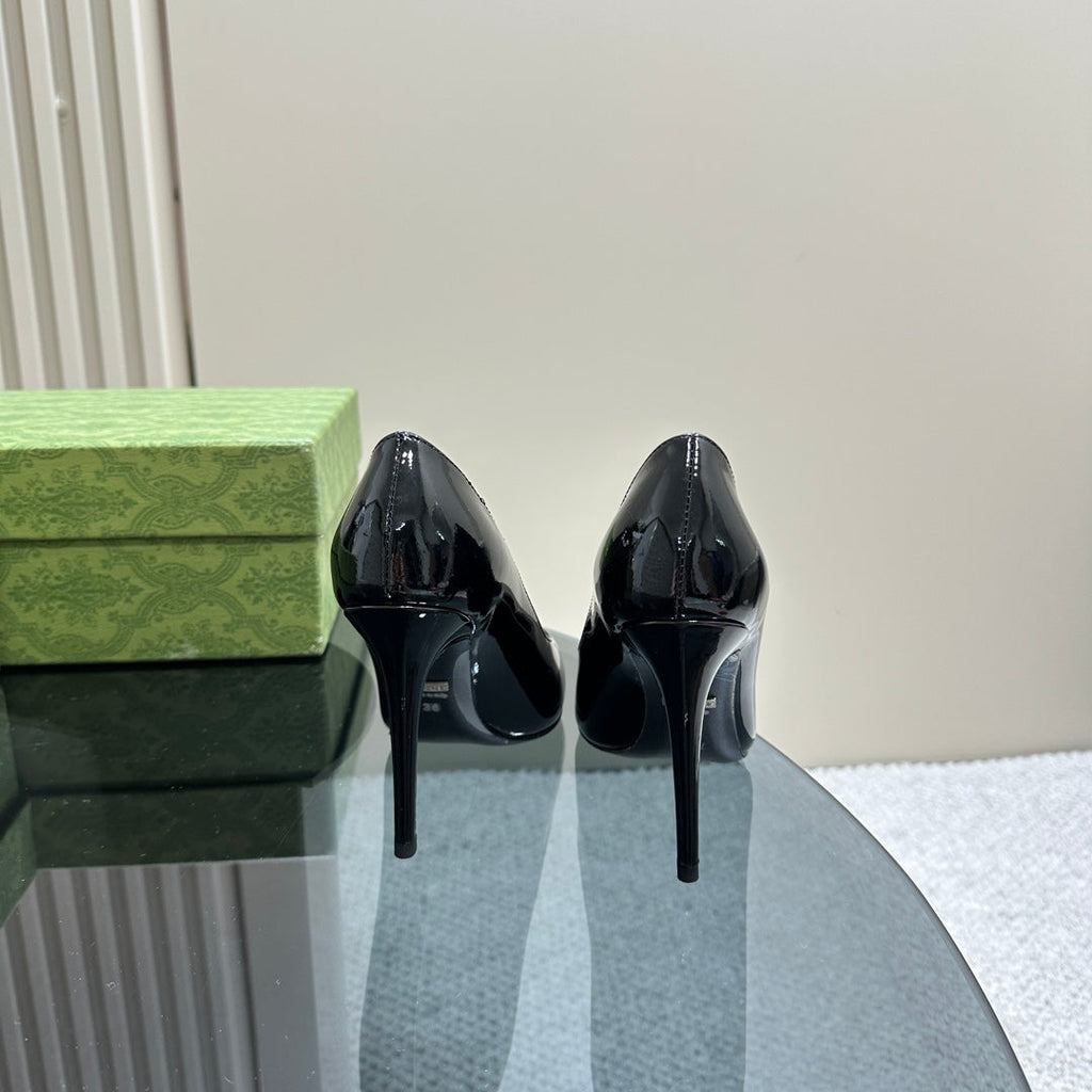 GUCCI 105 HIGH HEEL PUMP BLACK LAMBSKIN