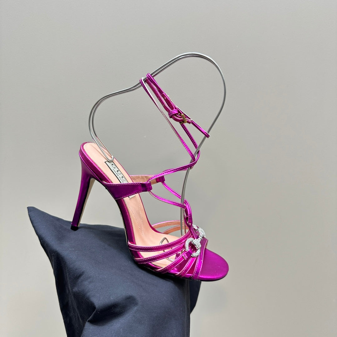 GUCCI CRYSTAL HORSEBIT SANDAL METALLIC PURPLE LAMBSKIN