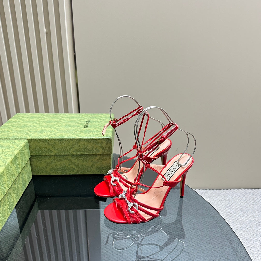 GUCCI CRYSTAL HORSEBIT SANDAL CRIMSON LAMBSKIN
