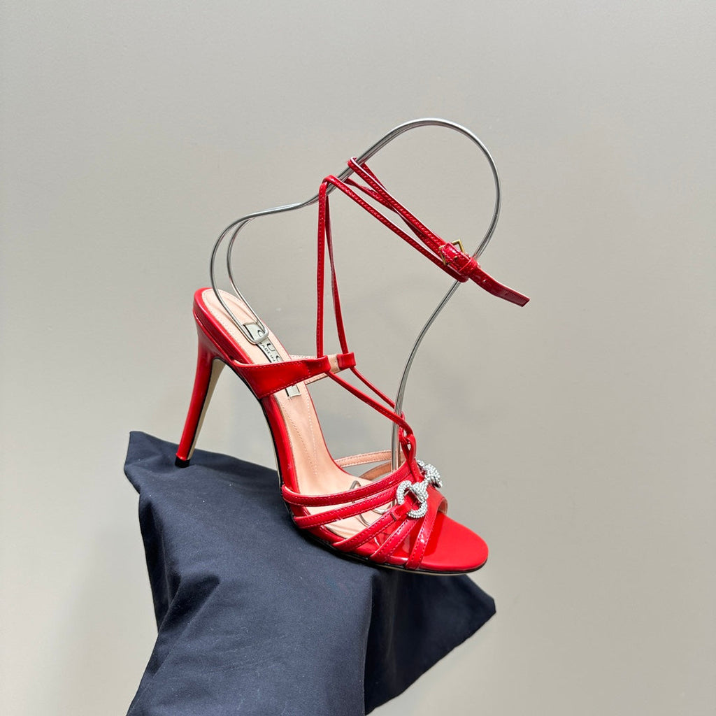 GUCCI CRYSTAL HORSEBIT SANDAL CRIMSON LAMBSKIN