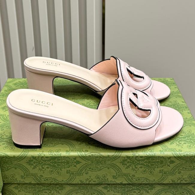GUCCI MID-HEEL 5 CM MULE IN LIGHT PINK CALFSKIN