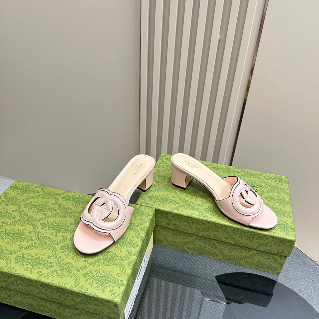 GUCCI MID-HEEL 5 CM MULE IN LIGHT PINK CALFSKIN