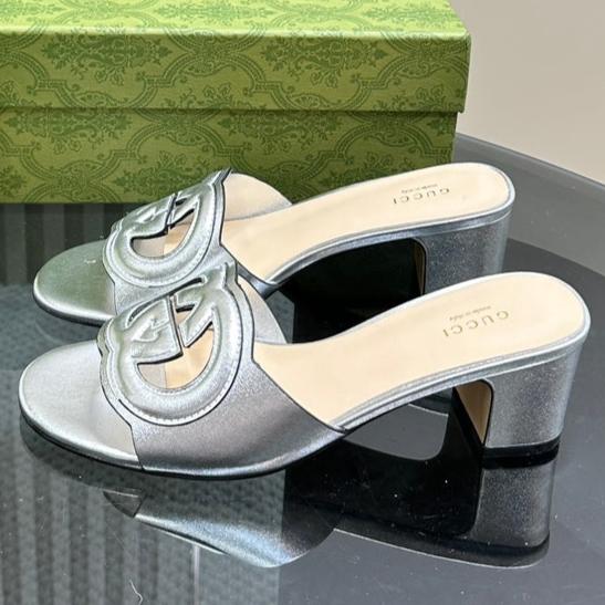 GUCCI MID-HEEL 5 CM MULE IN SILVER CALFSKIN