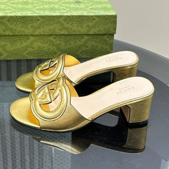 GUCCI MID-HEEL 5 CM MULE IN GOLDEN CALFSKIN