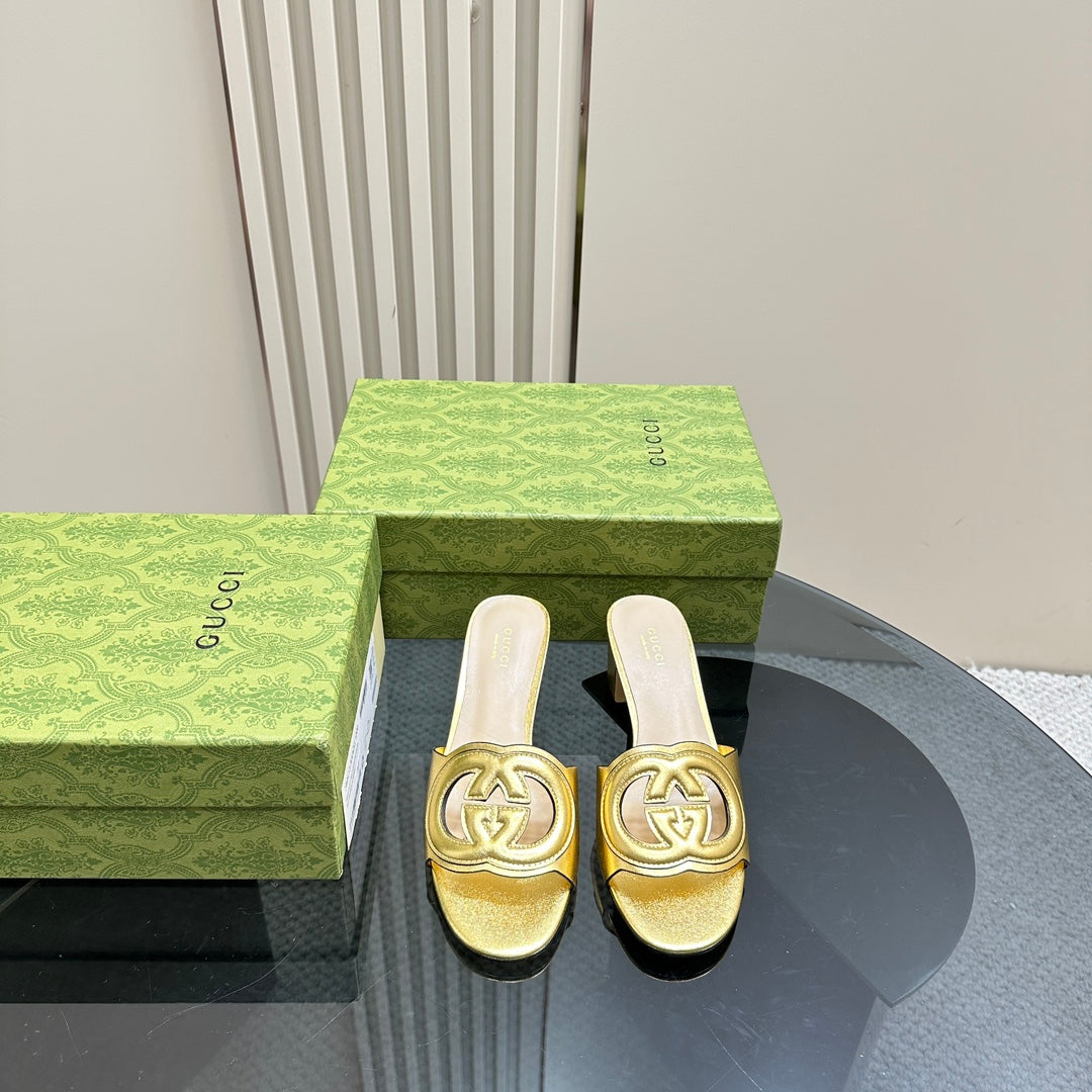 GUCCI MID-HEEL 5 CM MULE IN GOLDEN CALFSKIN