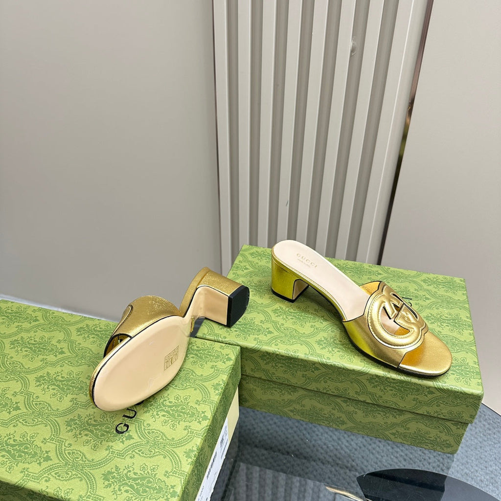 GUCCI MID-HEEL 5 CM MULE IN GOLDEN CALFSKIN