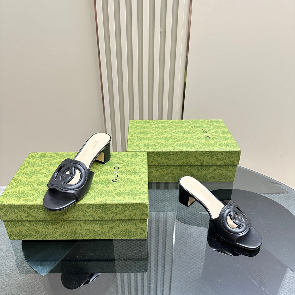 GUCCI MID-HEEL 5 CM MULE IN BLACK CALFSKIN