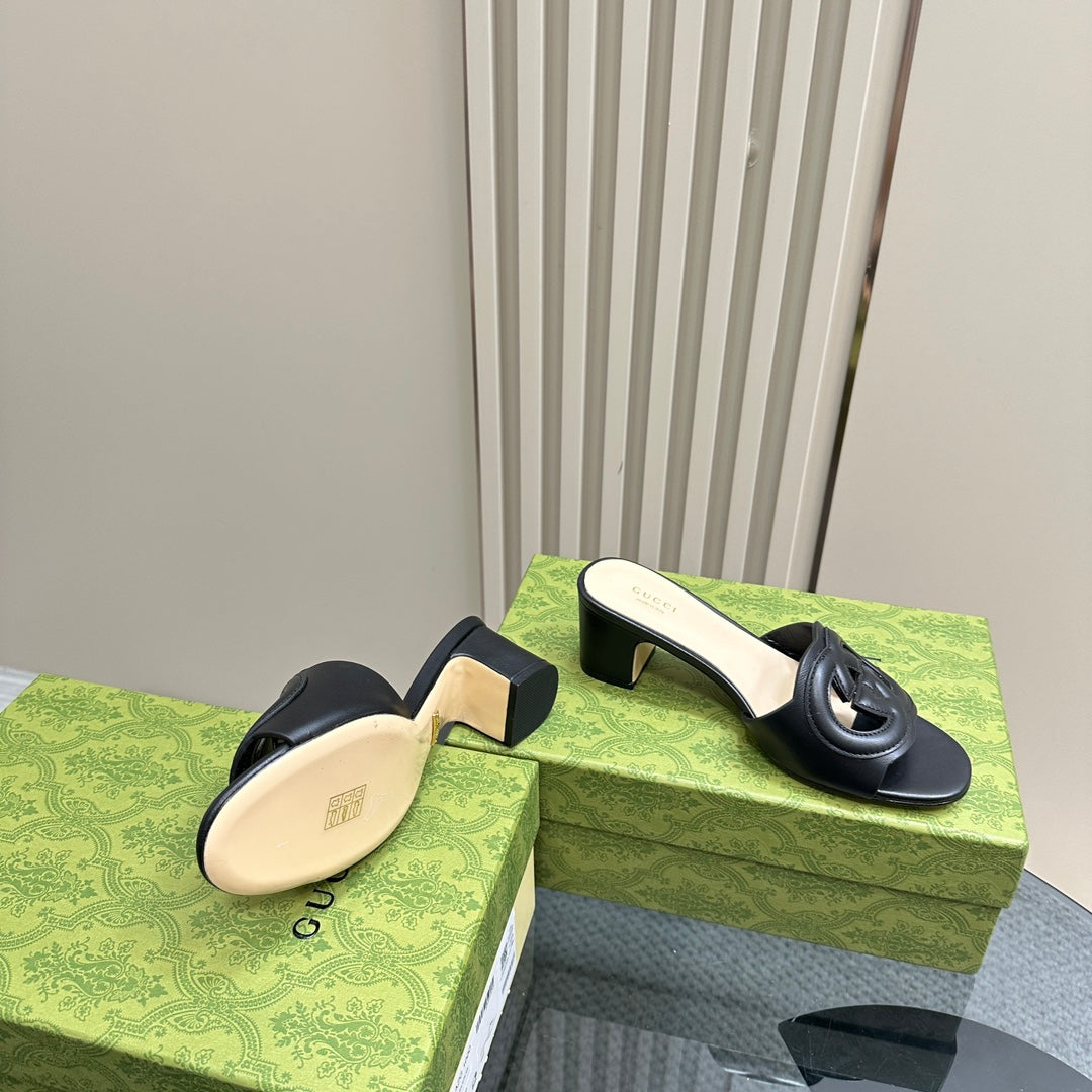 GUCCI MID-HEEL 5 CM MULE IN BLACK CALFSKIN