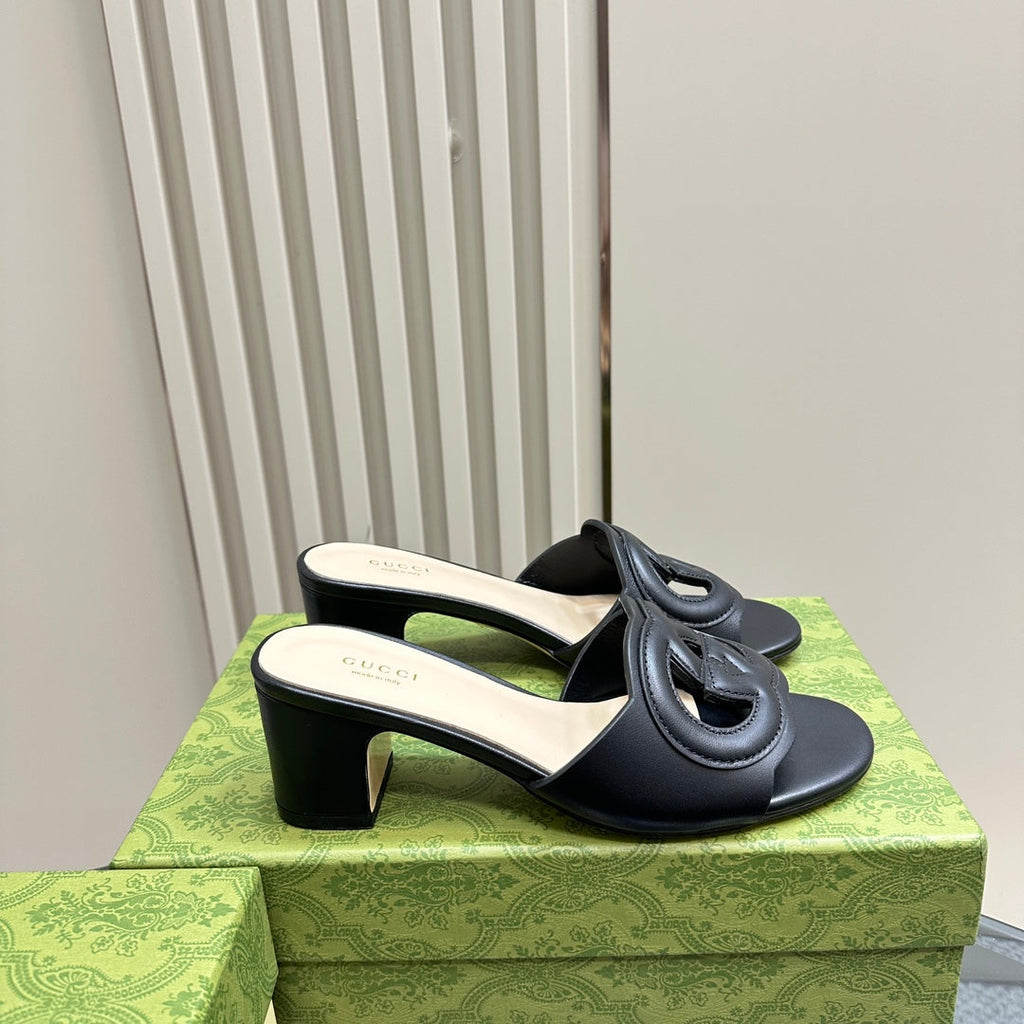 GUCCI MID-HEEL 5 CM MULE IN BLACK CALFSKIN