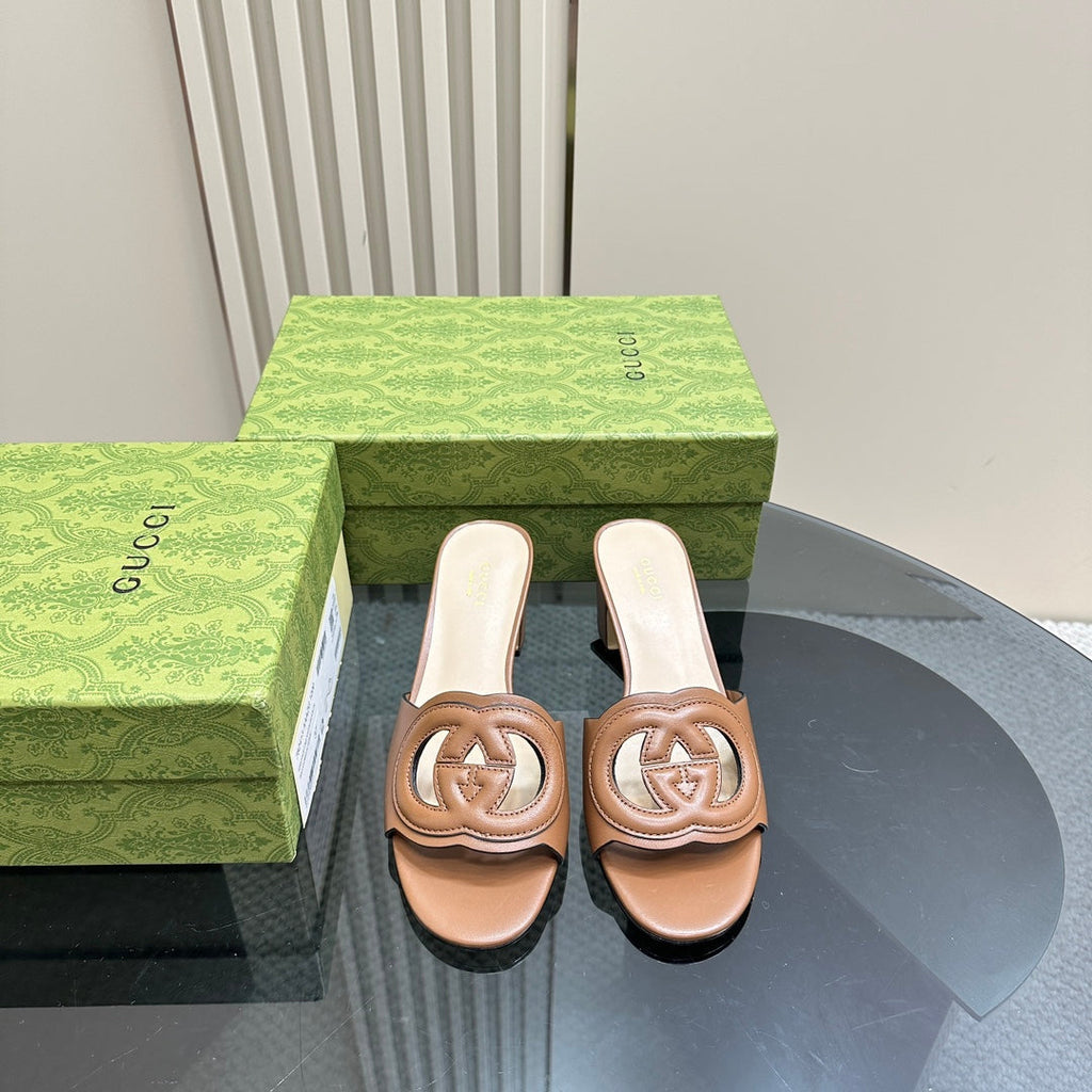 GUCCI MID-HEEL 5 CM MULE IN BRONZE BROWN CALFSKIN