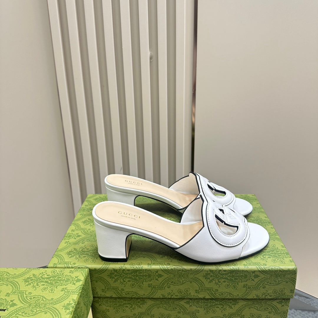 GUCCI MID-HEEL 5 CM MULE IN WHITE CALFSKIN