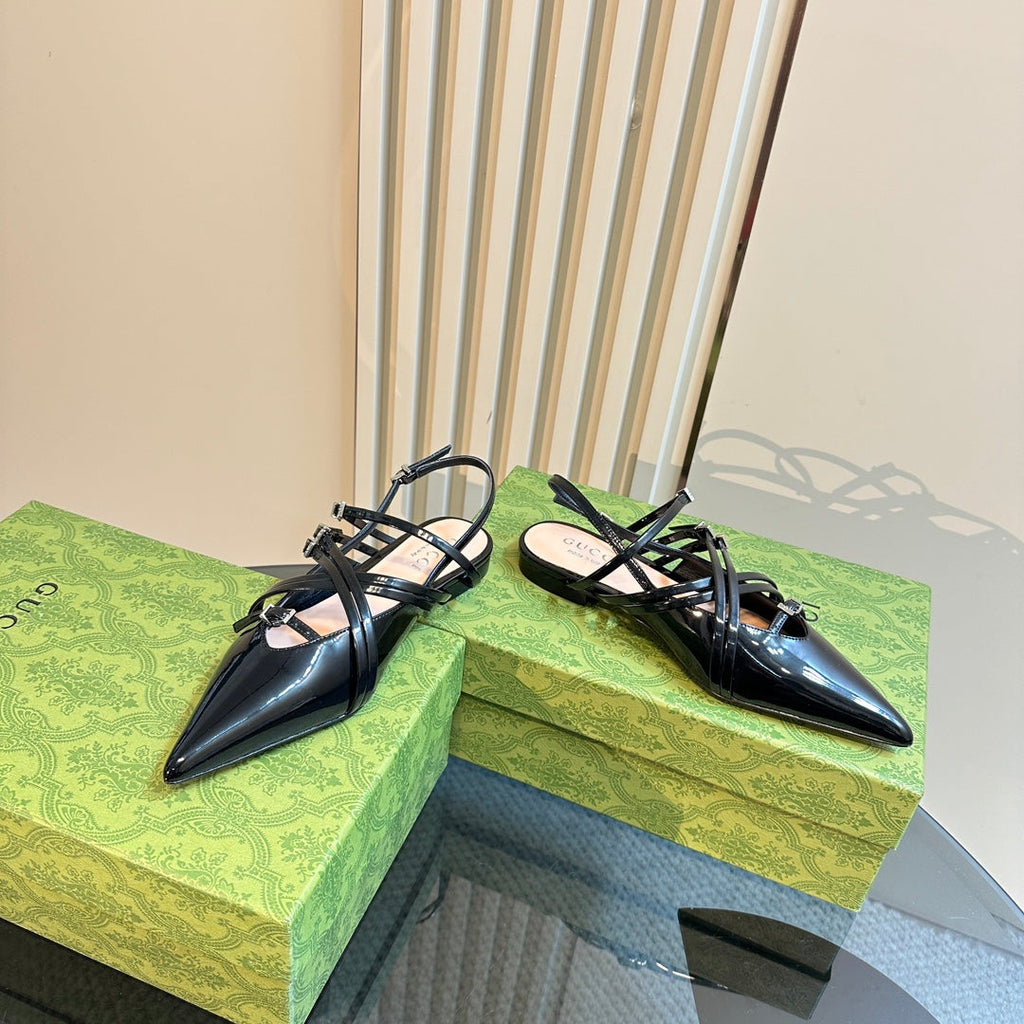 GUCCI SLINGBACK CROSS STRAP IN BLACK CALFSKIN